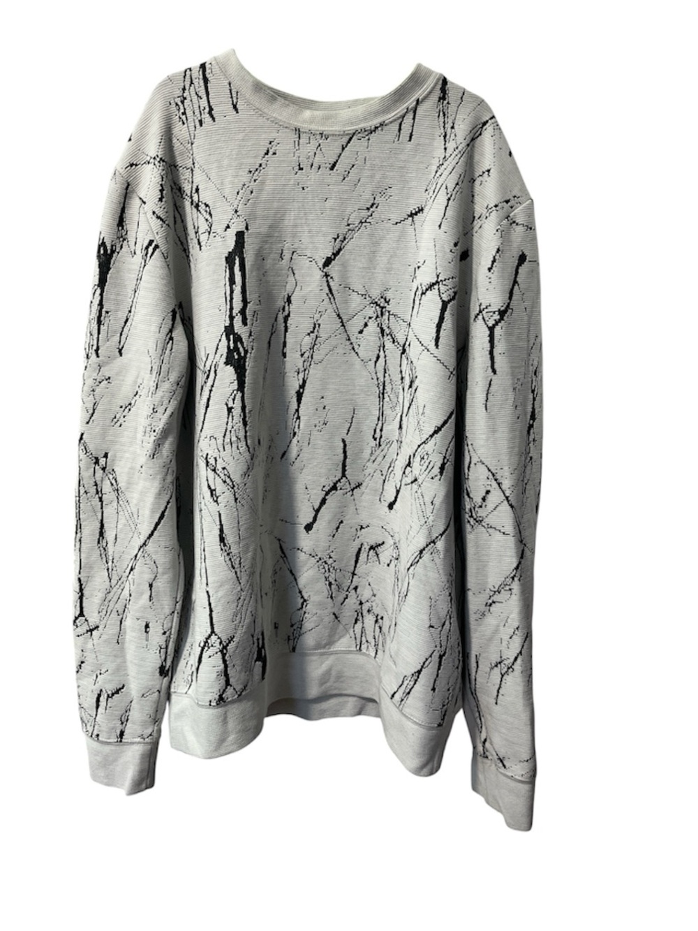 H&M Light Gray Crewneck Sweater with‎ Black Abstract Print size small